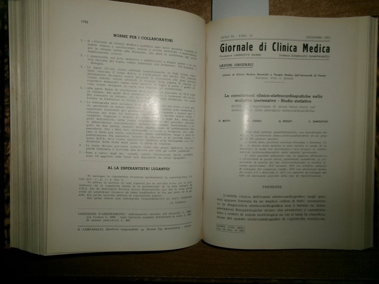 DOMENICO CAMPANACCI. Giornale di Clinica Medica 1959 12 fascicoli in …