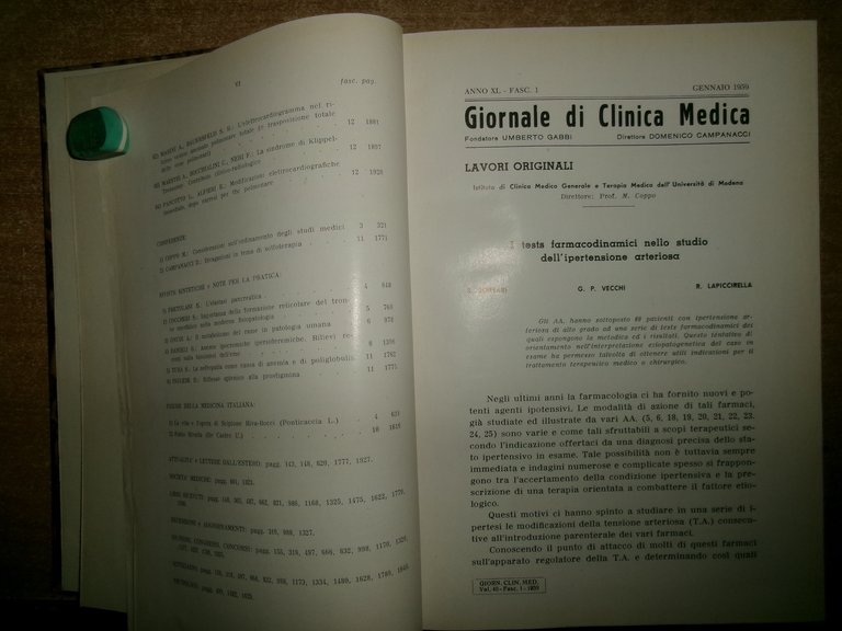 DOMENICO CAMPANACCI. Giornale di Clinica Medica 1959 12 fascicoli in …