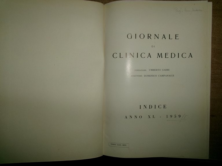 DOMENICO CAMPANACCI. Giornale di Clinica Medica 1959 12 fascicoli in …