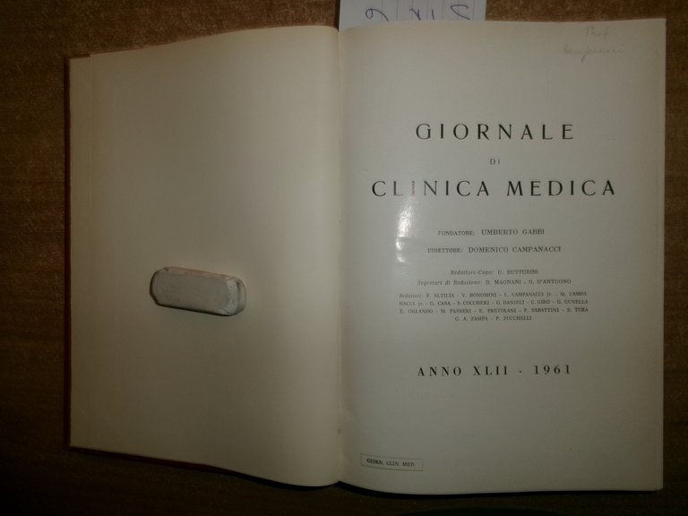 DOMENICO CAMPANACCI. Giornale di Clinica Medica 1961 - 12 fascicoli …