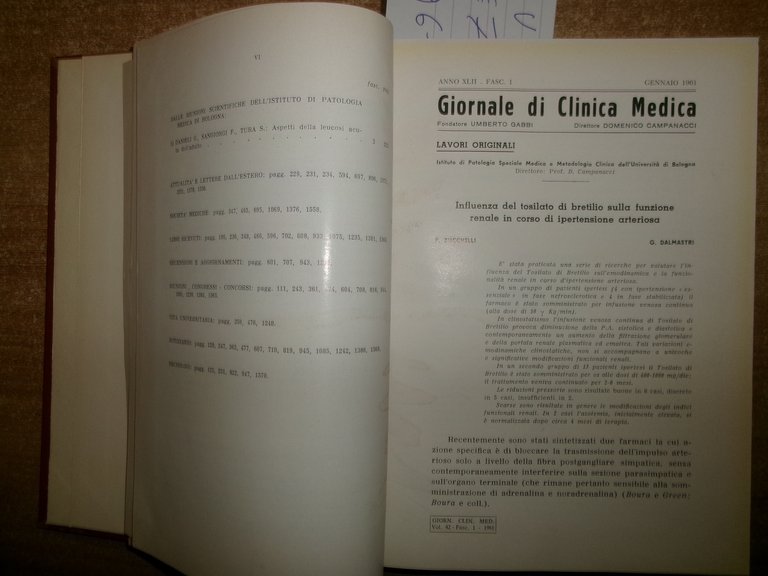 DOMENICO CAMPANACCI. Giornale di Clinica Medica 1961 - 12 fascicoli …