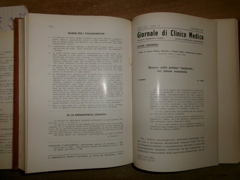 DOMENICO CAMPANACCI. Giornale di Clinica Medica 1961 - 12 fascicoli …