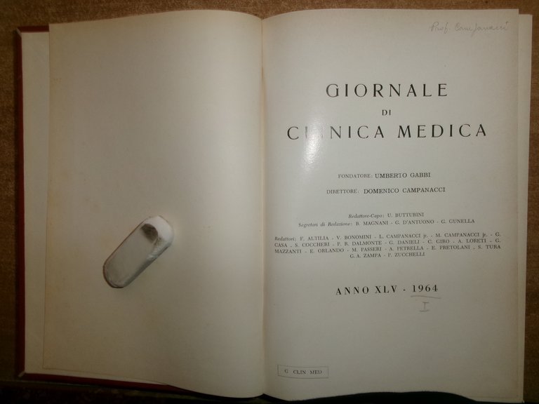 DOMENICO CAMPANACCI. Giornale di Clinica Medica 1964 12 fascicoli legati …