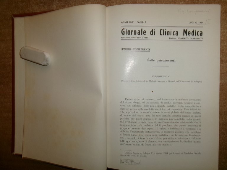 DOMENICO CAMPANACCI. Giornale di Clinica Medica 1964 12 fascicoli legati …
