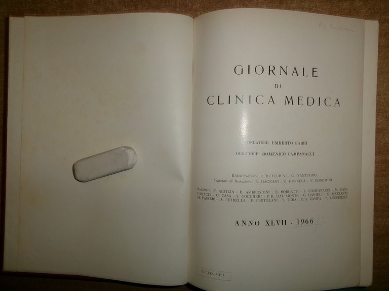 DOMENICO CAMPANACCI. Giornale di Clinica Medica 1966. 12 fascicoli legati …