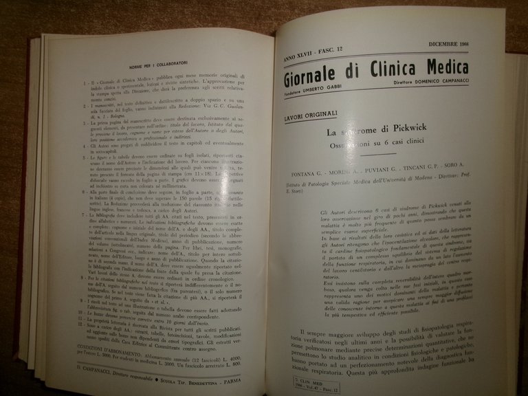 DOMENICO CAMPANACCI. Giornale di Clinica Medica 1966. 12 fascicoli legati …