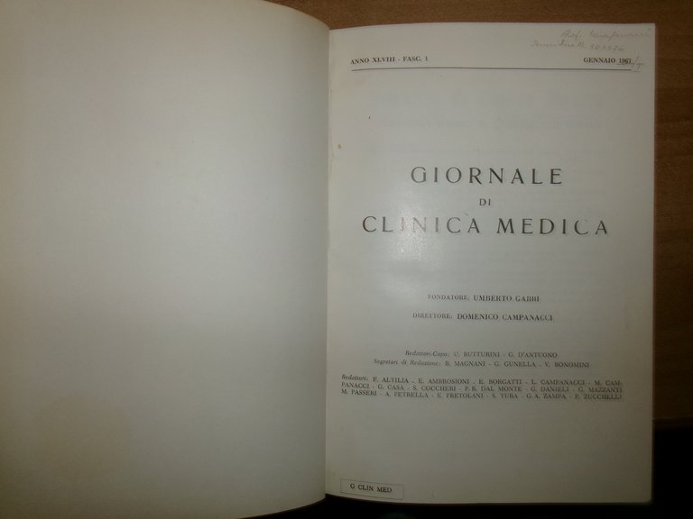 DOMENICO CAMPANACCI. Giornale di Clinica Medica 1967 12 fascicoli in …