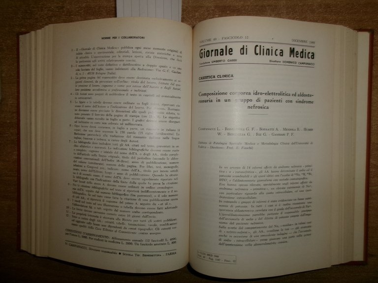 DOMENICO CAMPANACCI. Giornale di Clinica Medica 1968 12 fascicoli legati …