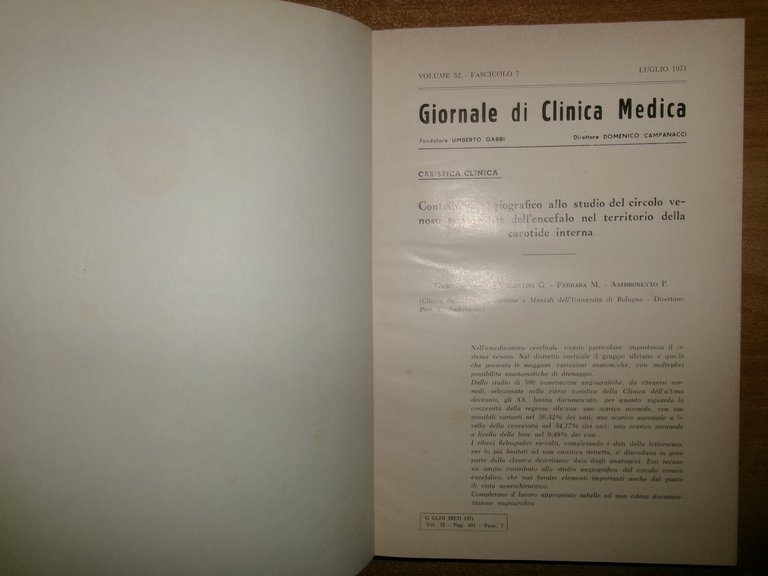 DOMENICO CAMPANACCI Giornale di Clinica Medica 1971. 12 fascicoli legati …