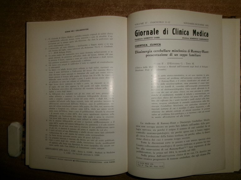 DOMENICO CAMPANACCI. Giornale di Clinica Medica 1978. 12 fascicoli legati …