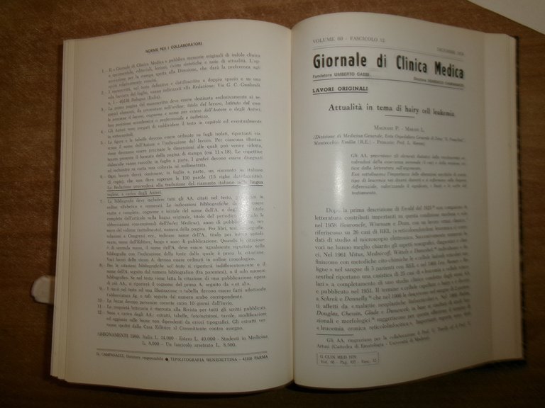 DOMENICO CAMPANACCI Giornale di Clinica Medica 1979. 12 fascicoli legati …