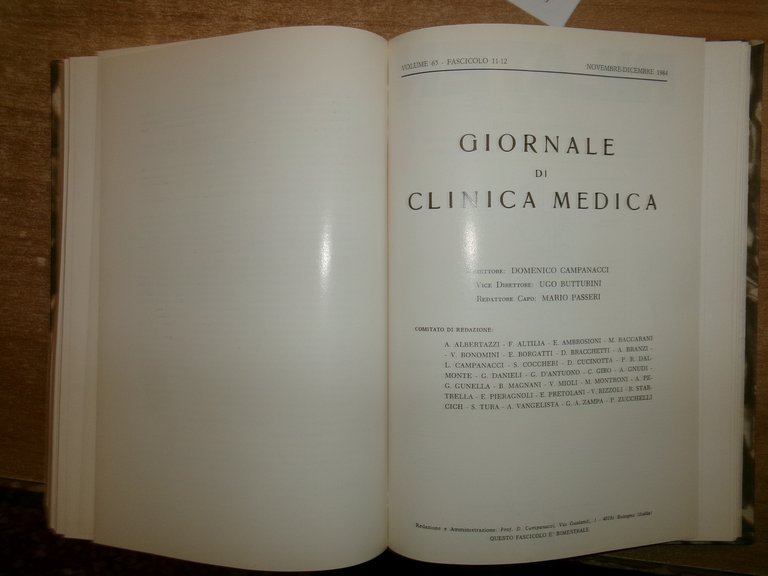 DOMENICO CAMPANACCI. Giornale di Clinica Medica 1984-12 fascicoli legati assieme