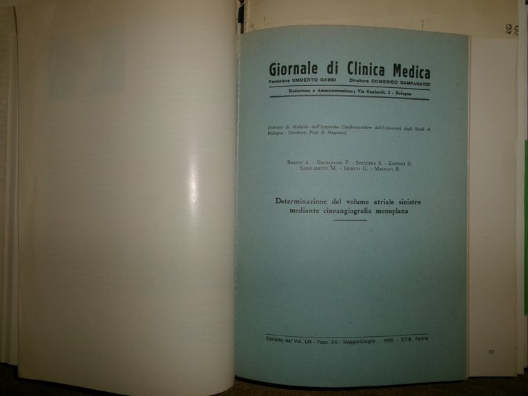 Dott. MAGNANI.AA. VV. Istituto di Cardiologia Pubblicazioni Scientifiche 1977-79