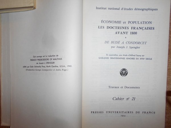 ECONOMIE et Population LES DOCTRINES Françaises avant 1800