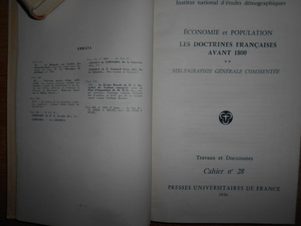 ECONOMIE et Population LES DOCTRINES Françaises avant 1800