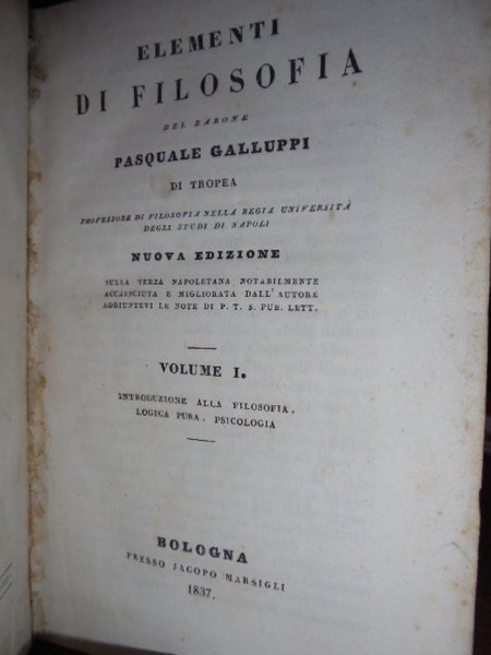 Elementi di Filosofia del Barone Pasquale Galluppi di Tropea