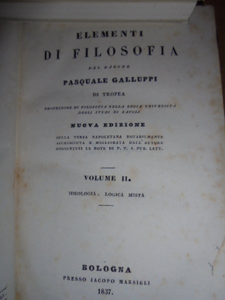 Elementi di Filosofia del Barone Pasquale Galluppi di Tropea