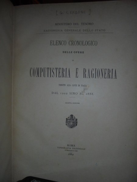 Elenco Cronologico delle Opere di Computisteria e Ragioneria venute alla …