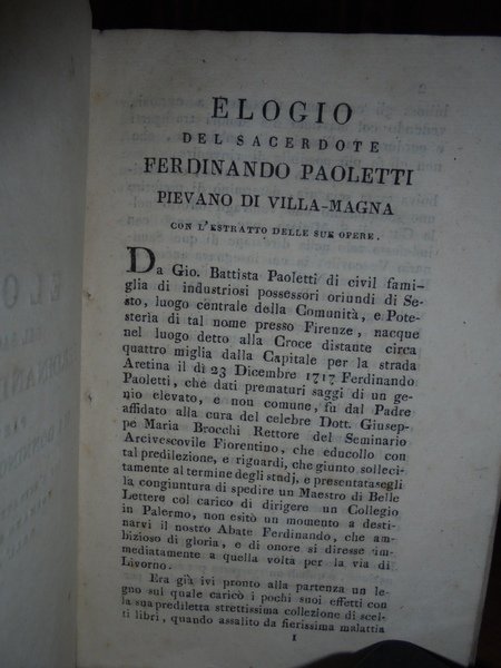 ELOGIO DEL SACERDOTE FERDINANDO PAOLETTI PIEVANO DI S. DONNINO A …
