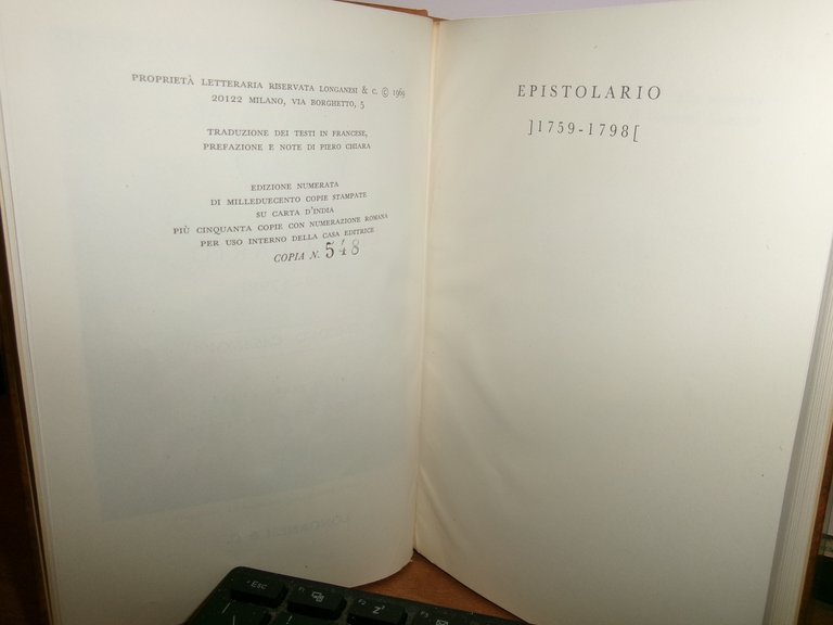 EPISTOLARIO di Giacomo Casanova a cura di Piero Chiara 1969