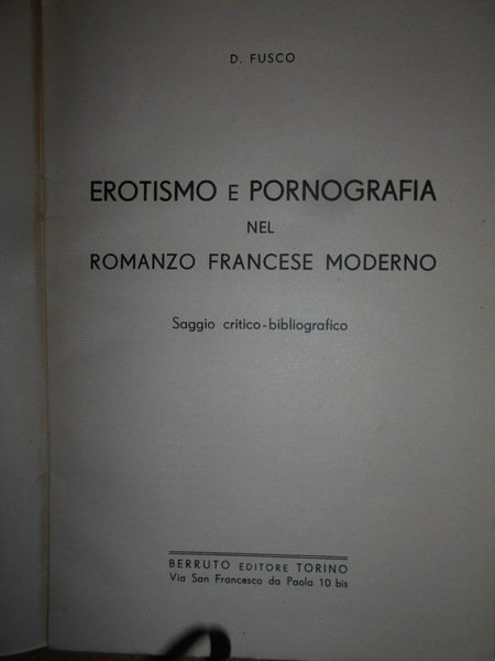 EROTISMO e PORNOGRAFIA nel Romanzo Francese Moderno