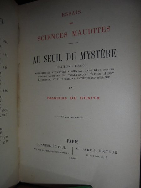 (Esoterismo) ESSAIS de Sciences Maudites. Au Seuil du Mystère.