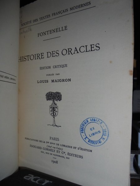 (Esoterismo) Histoire des Oracles édition critique