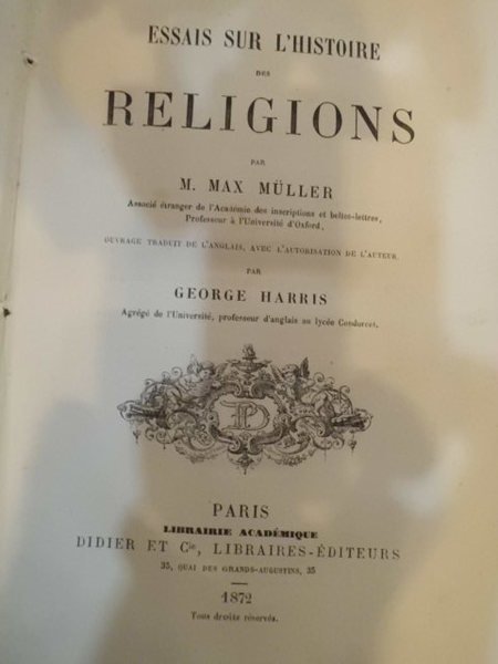 ESSAIS SUR L' HISTOIRE DES RELIGIONS PARIS, DIDIER ET CIE. …