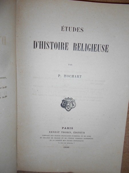 Etudes D' HISTOIRE RELIGIEUSE