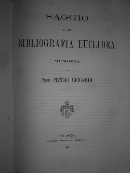 EUCLIDE e il suo secolo. Saggio storico matematico. Saggio di …