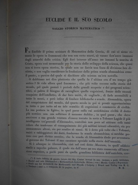 EUCLIDE e il suo secolo. Saggio storico matematico. Saggio di …