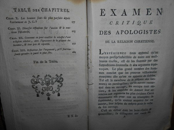 Examen critique des Apologistes della Religion Chrétienne