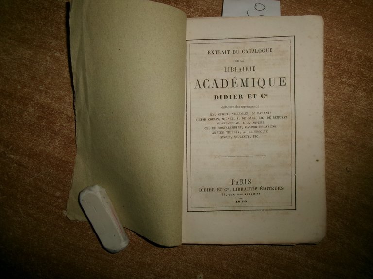 Extrait du Catalogue Librairie Académique Didier et C 1859