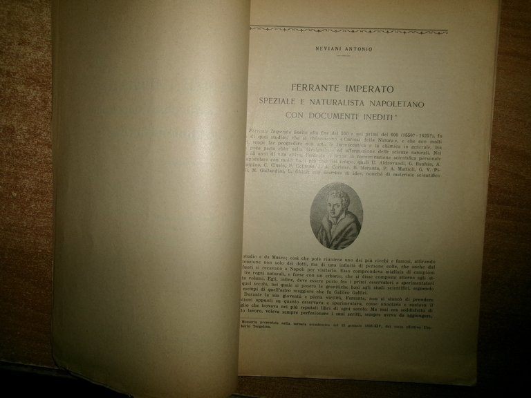 FERRANTE IMPERATO Speziale e Naturalista Napoletano con Documenti... Antonio NEVIANI