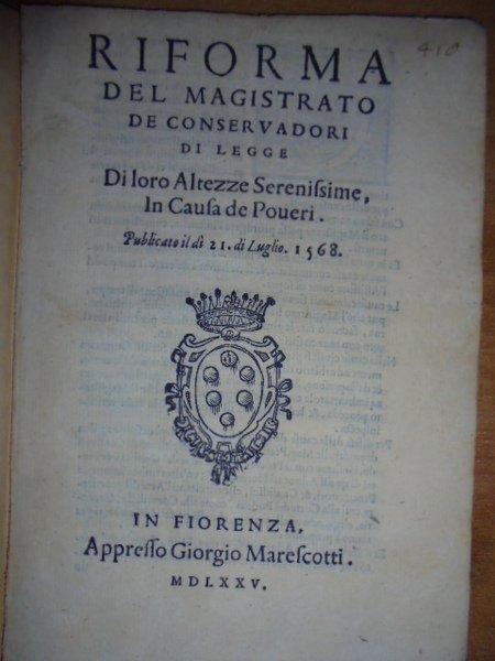 (Firenze) Bandi. RIFORMA del Magistrato de Conservadori di Legge di …