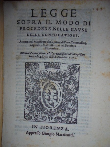 (Firenze) LEGGE sopra il modo di procedere nelle cause delle …