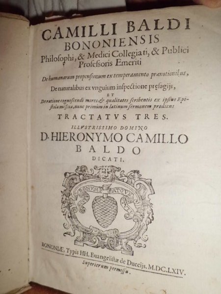 (Fisiognomica - Grafologia - Esoterismo) De humanarum propensionum ex temperamento …