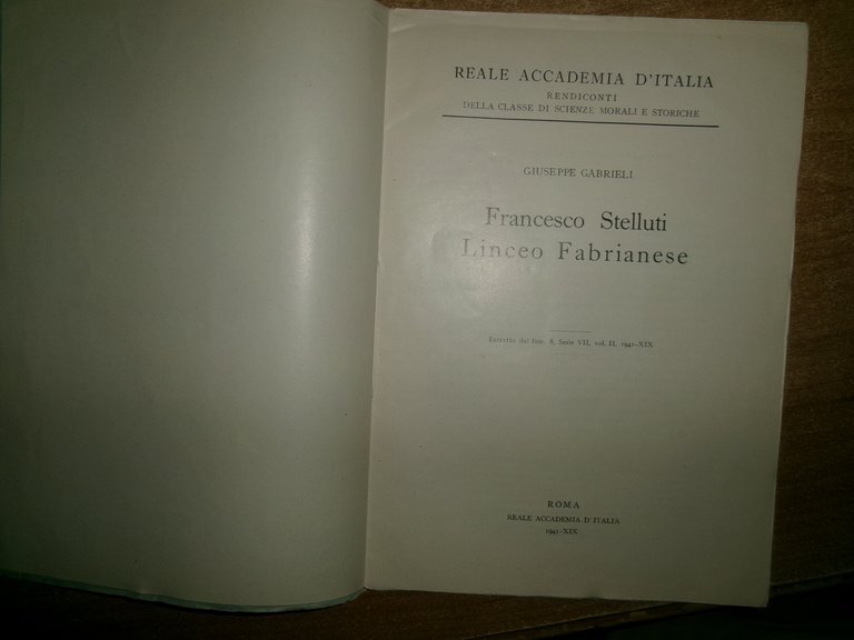 FRANCESCO STELLUTI Linceo Fabrianese Estratto... GIUSEPPE GABRIELI 1941