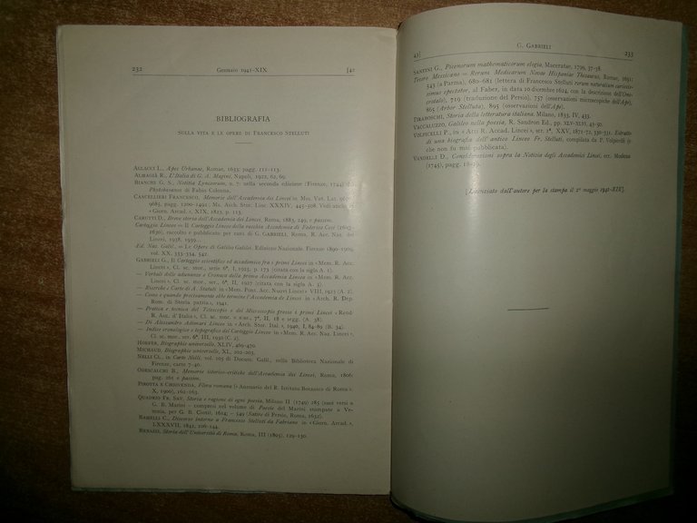 FRANCESCO STELLUTI Linceo Fabrianese Estratto... GIUSEPPE GABRIELI 1941