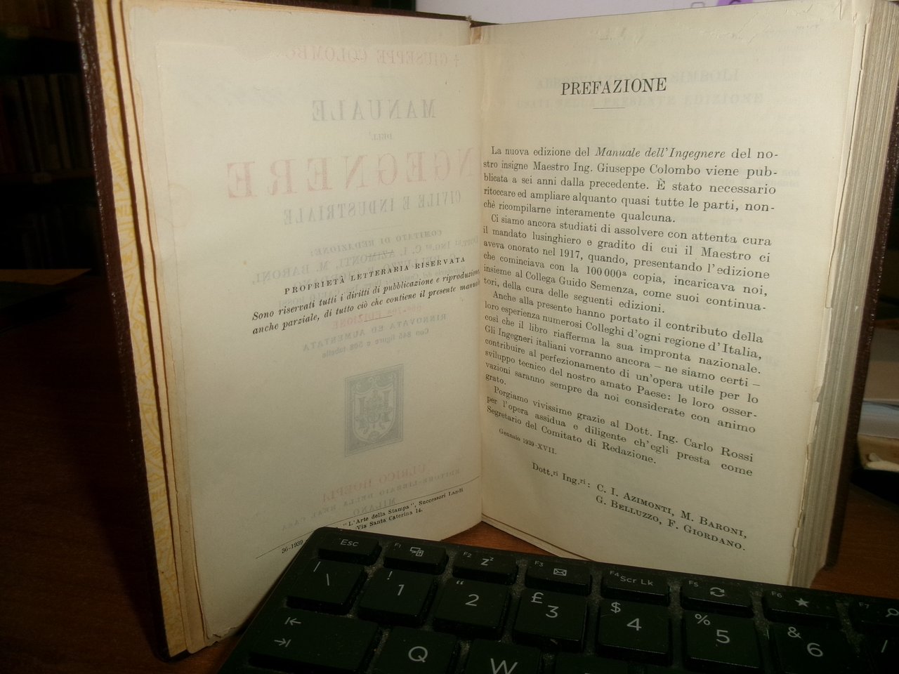 G. COLOMBO. Manuale dell' Ingegnere Civile e industriale. Hoepli 1939