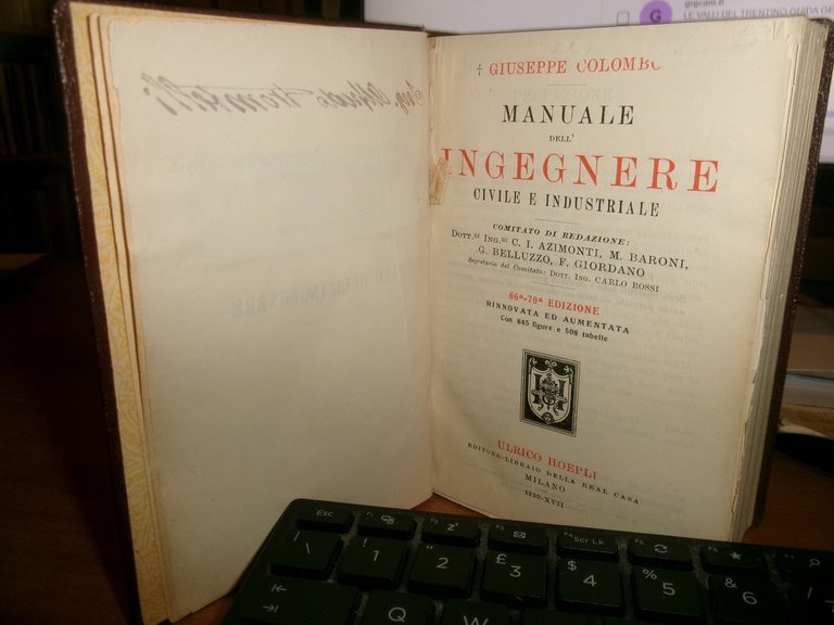 G. COLOMBO. Manuale dell' Ingegnere Civile e industriale. Hoepli 1939