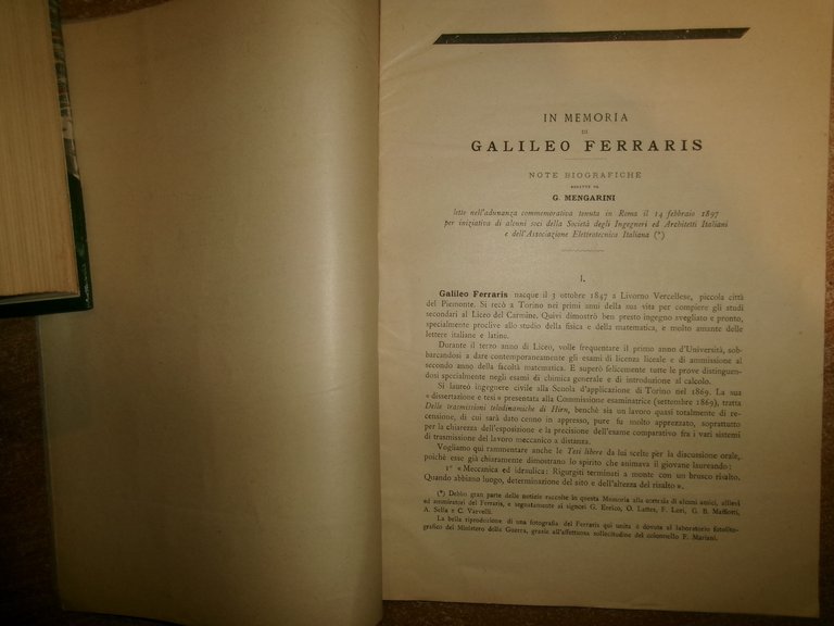 G. MENGARINI. In Memoria di GALILEO FERRARIS - Note Biografiche …