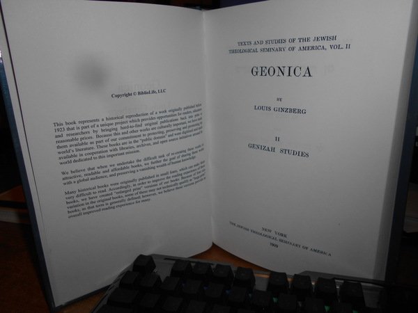 GEONICA. The Geonim and Their Halakic Writings. Genizah Studies