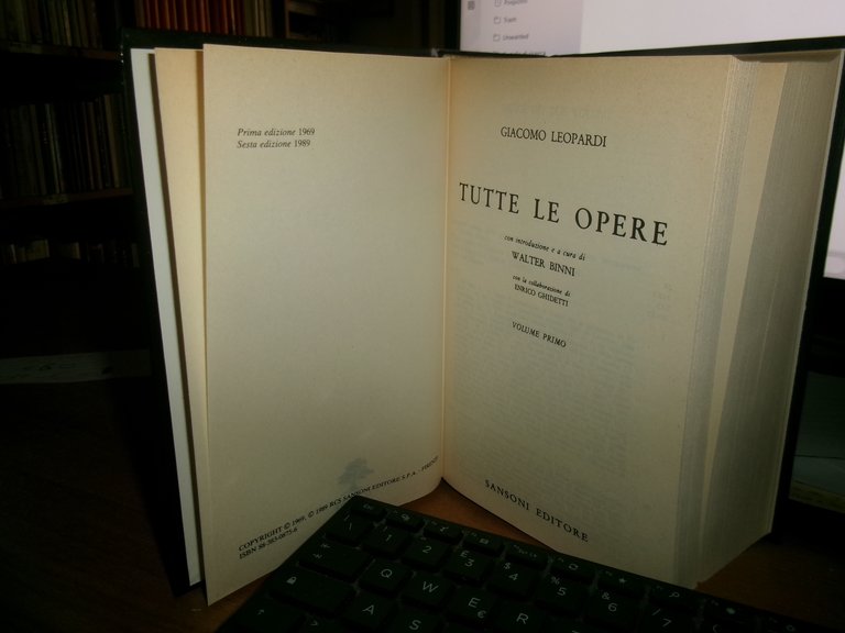 GIACOMO LEOPARDI. Tutte le Opere in due volumi 1989