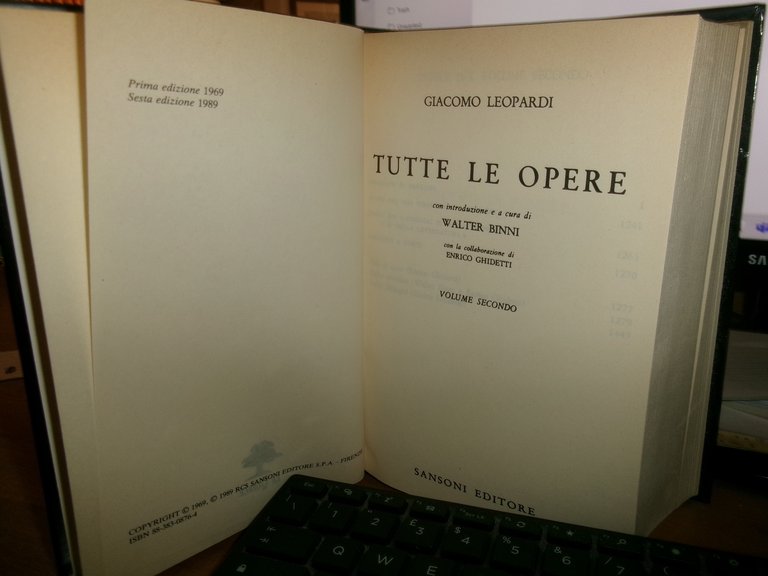GIACOMO LEOPARDI. Tutte le Opere in due volumi 1989