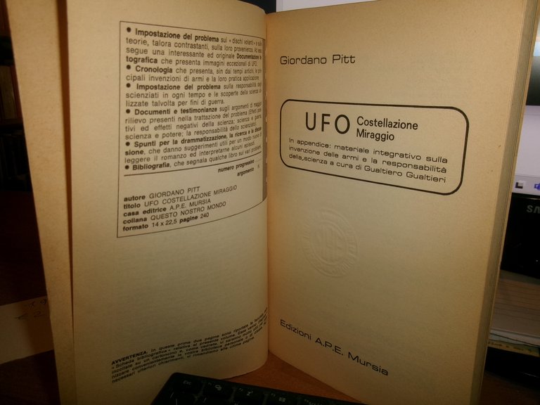 GIORDANO PITT. UFO Costellazione Miraggio - Mursia 1977