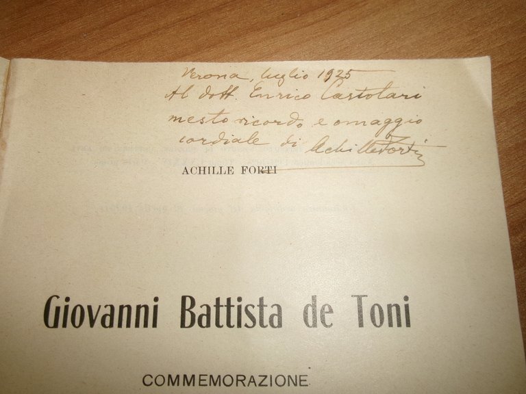 GIOVANNI BATTISTA de TONI. Commemorazione. Achille Forti 1925