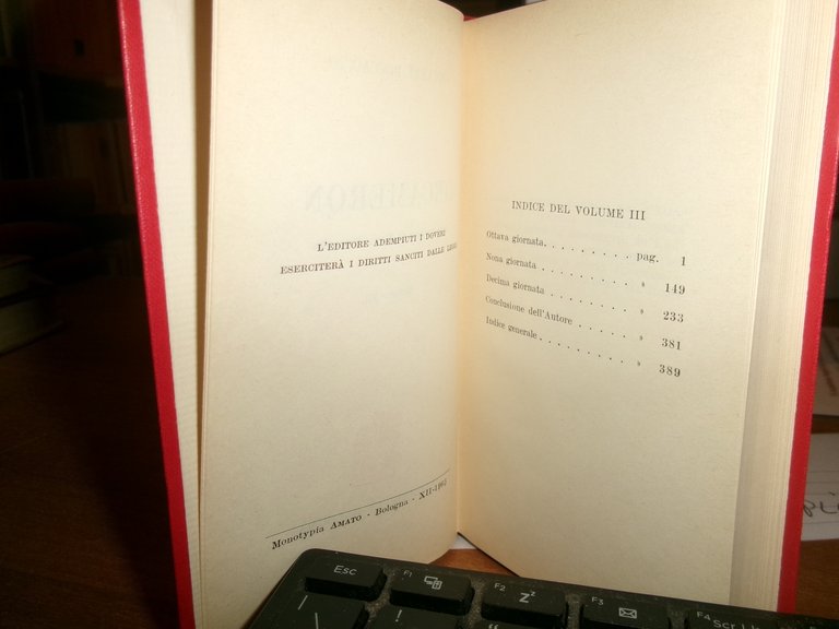 GIOVANNI BOCCACCIO - DECAMERON introduzione di Mario Pazzaglia. ZANICHELLI 1965