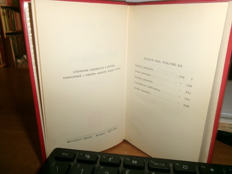 GIOVANNI BOCCACCIO. DECAMERON introduzione di Mario Pazzaglia 2 volumi scompleto