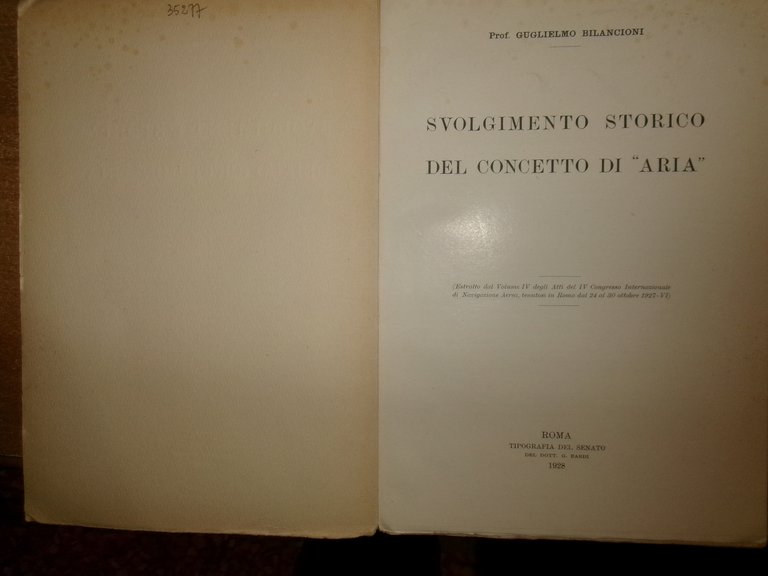 GUGLIELMO BILANCIONI. Svolgimento Storico del Concetto di "Aria" 1928 | Immagine Gallery 4